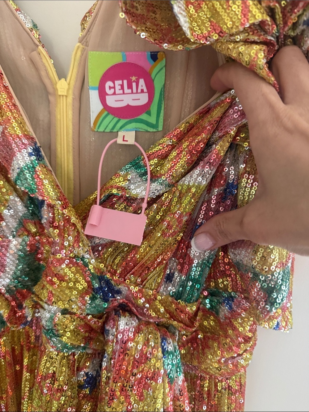 CeliaB Multicolor Floral Sequin High-Low Dress